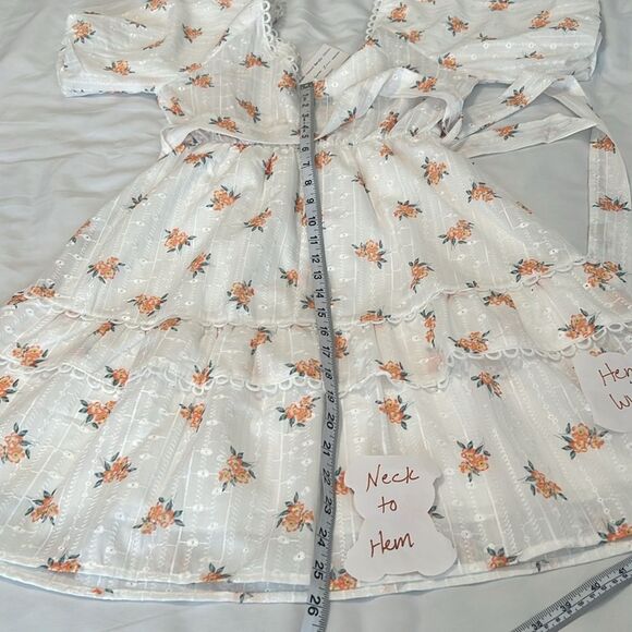NWT Simplee Floral Surplice Neck Dot Belted Lace Trim Layered Hem Schiffy Dress - Picture 14 of 17